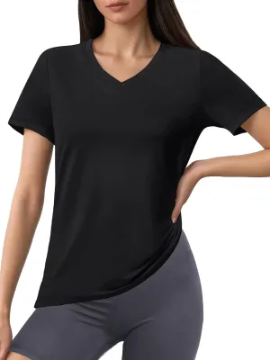 SMENG Basic Vneck Tshirts for Women UPF50  Soft Breathable Workout Shirts Short Sleeve Casual Summer Tops Trendy