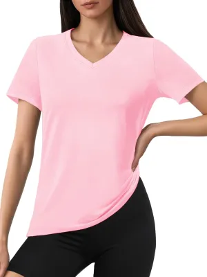 SMENG Basic Vneck Tshirts for Women UPF50  Soft Breathable Workout Shirts Short Sleeve Casual Summer Tops Trendy