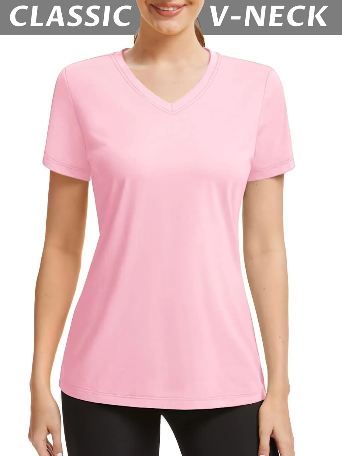 SMENG Basic Vneck Tshirts for Women UPF50  Soft Breathable Workout Shirts Short Sleeve Casual Summer Tops Trendy