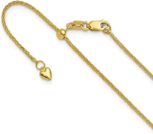 Solid Real 14k Yellow Gold 1.35mm Adjustable Wheat Chain Necklace - with Secure Lobster Lock Clasp 30"