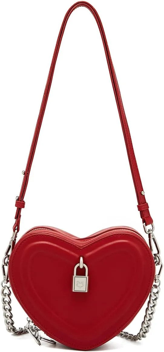 Split Cow Leather Shoulder Bag for Women Chain Crossbody Bag Purse Fashion Heart-Shaped Handbag Mini Bag
