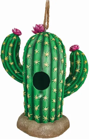 Spoontiques Cactus Birdhouse, Green - Garden Décor - Hanging Novelty Decorative Bird House for Yard, Garden Decoration, Outdoor Patio