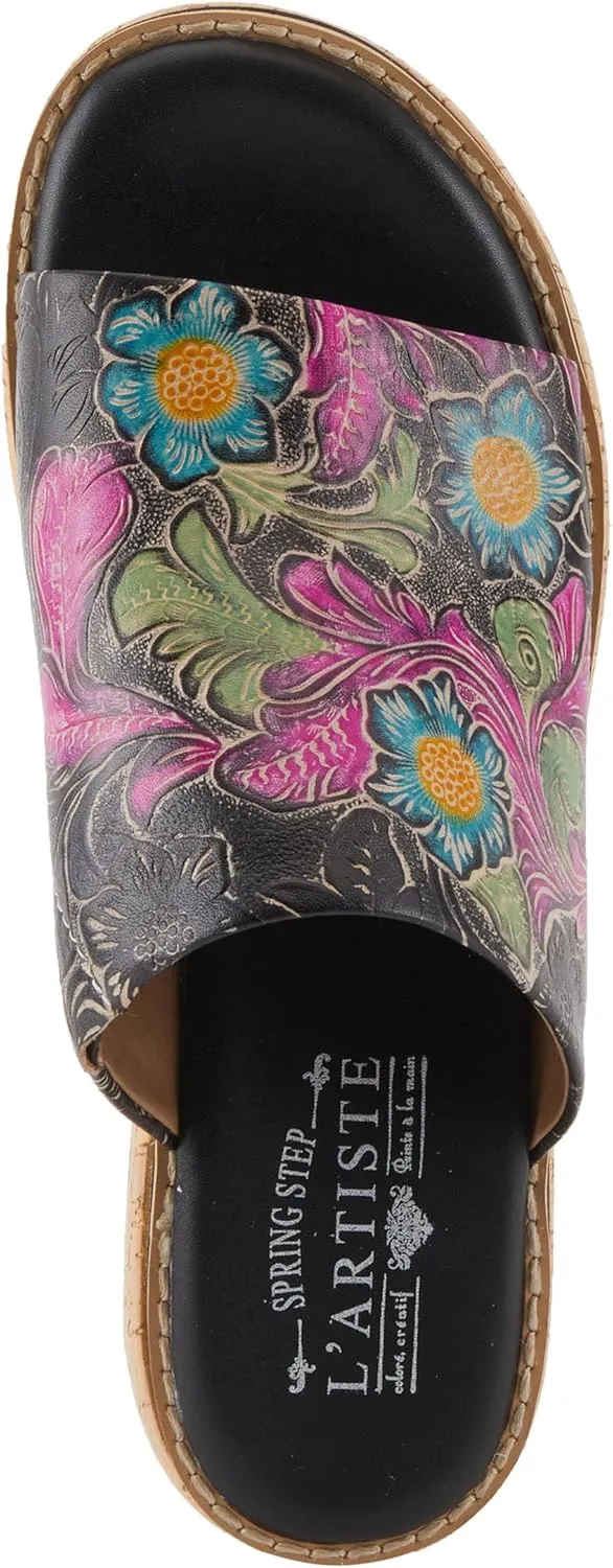 Spring Step L'Artiste Women's ALDINA Hand-Painted Leather Slides with Cushioned Comfort