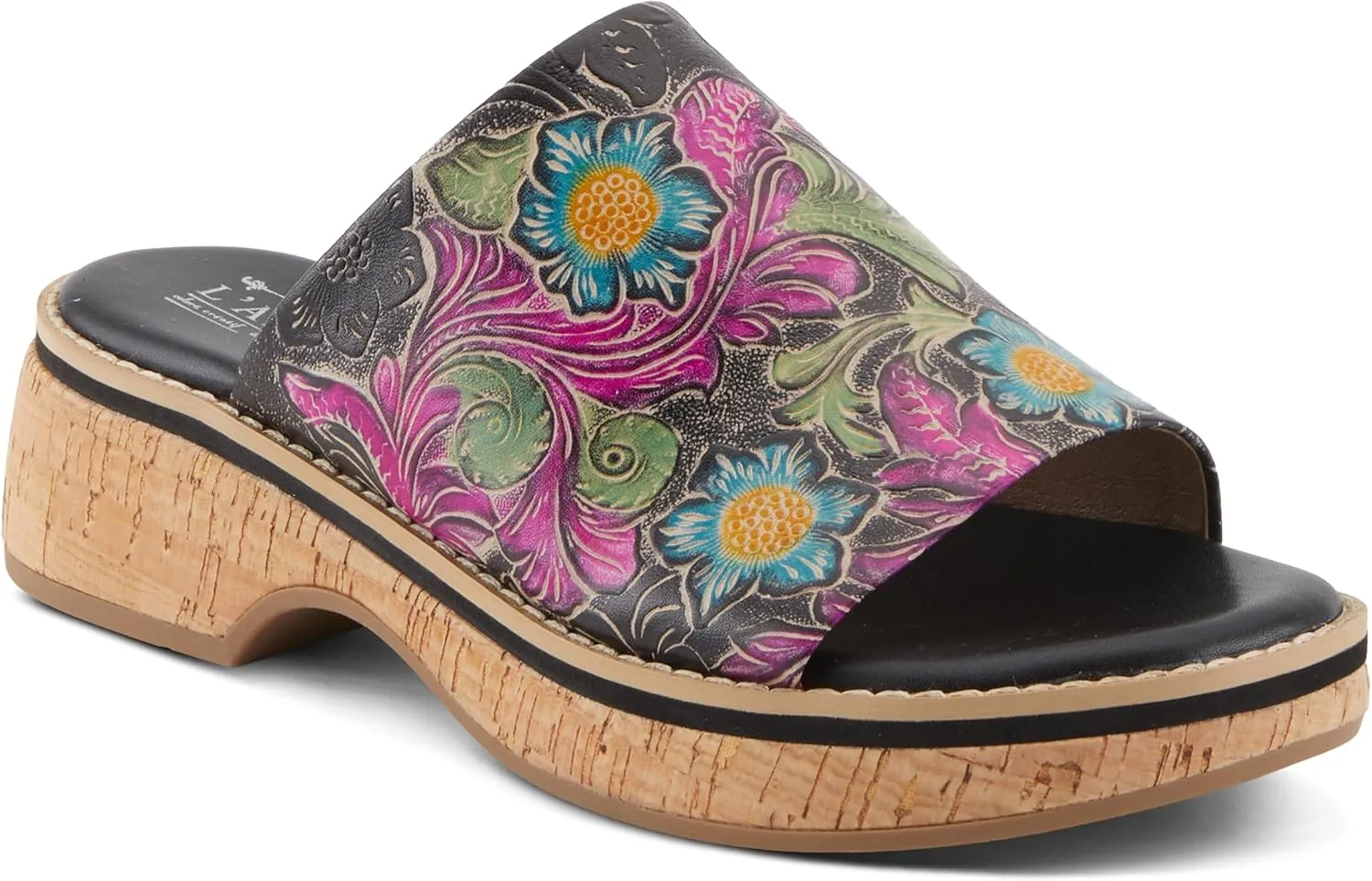 Spring Step L'Artiste Women's ALDINA Hand-Painted Leather Slides with Cushioned Comfort