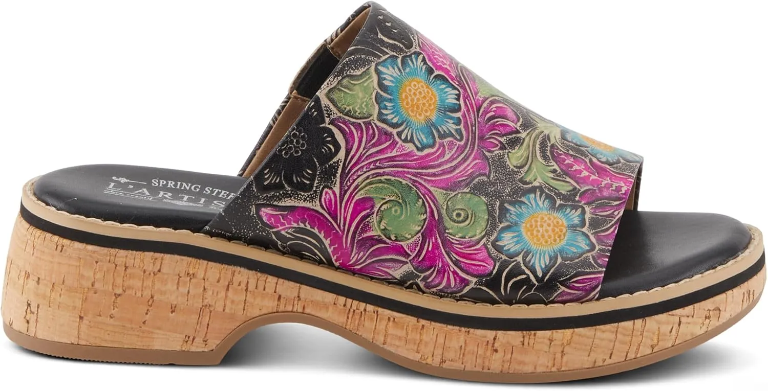 Spring Step L'Artiste Women's ALDINA Hand-Painted Leather Slides with Cushioned Comfort