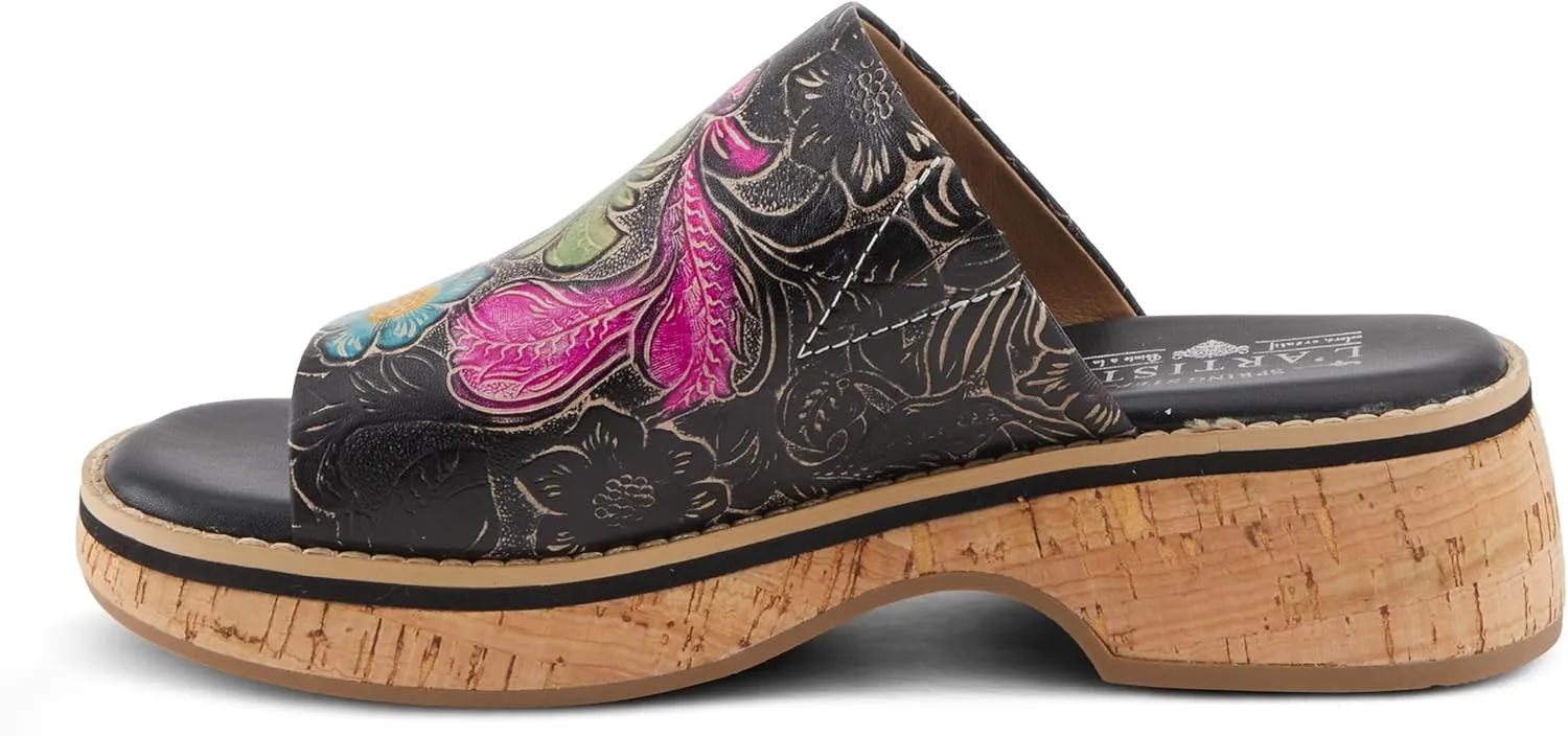 Spring Step L'Artiste Women's ALDINA Hand-Painted Leather Slides with Cushioned Comfort
