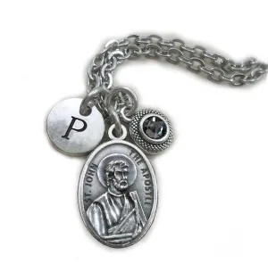 St. John The Apostle Necklace, Keychain or Clip, Birthstone Crystal Pendant, Initial Charm, Patron Saint Confirmation Gift