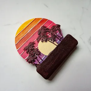 St Tropez Beaches France Souvenir Hand Painted Resin Refrigerator Magnet Sunset and Palm Trees Design 2-Pack