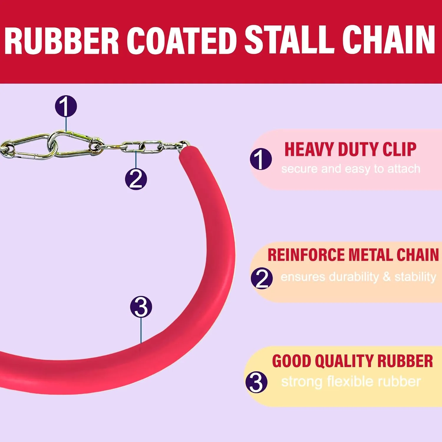 Stall Chain for Horses – 51 Inch Horse Stall Guard with Heavy-Duty Clips, Rubber Coated Stall Guard for Horse Stalls and Trailers (Red)
