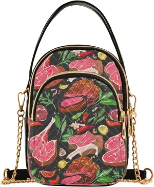 Steak Pepper Herbs Black Multi Pockets Crossbody Bags for Women Zip Cell Phone Purse Wallet Bag with Detachable Shoulder Strap Cross Body Handbag for Women Girls Trendy Gift Traveling Shopping