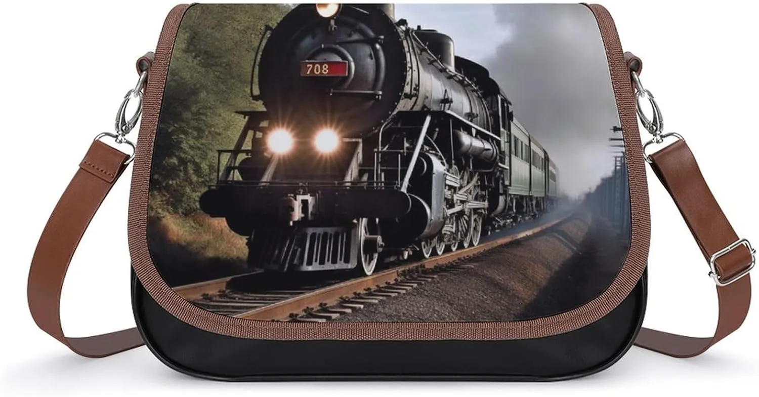Steam Train Shoulder Bags PU Leather Shoulder Handbag Large Capacity Crossbody Bag for Women