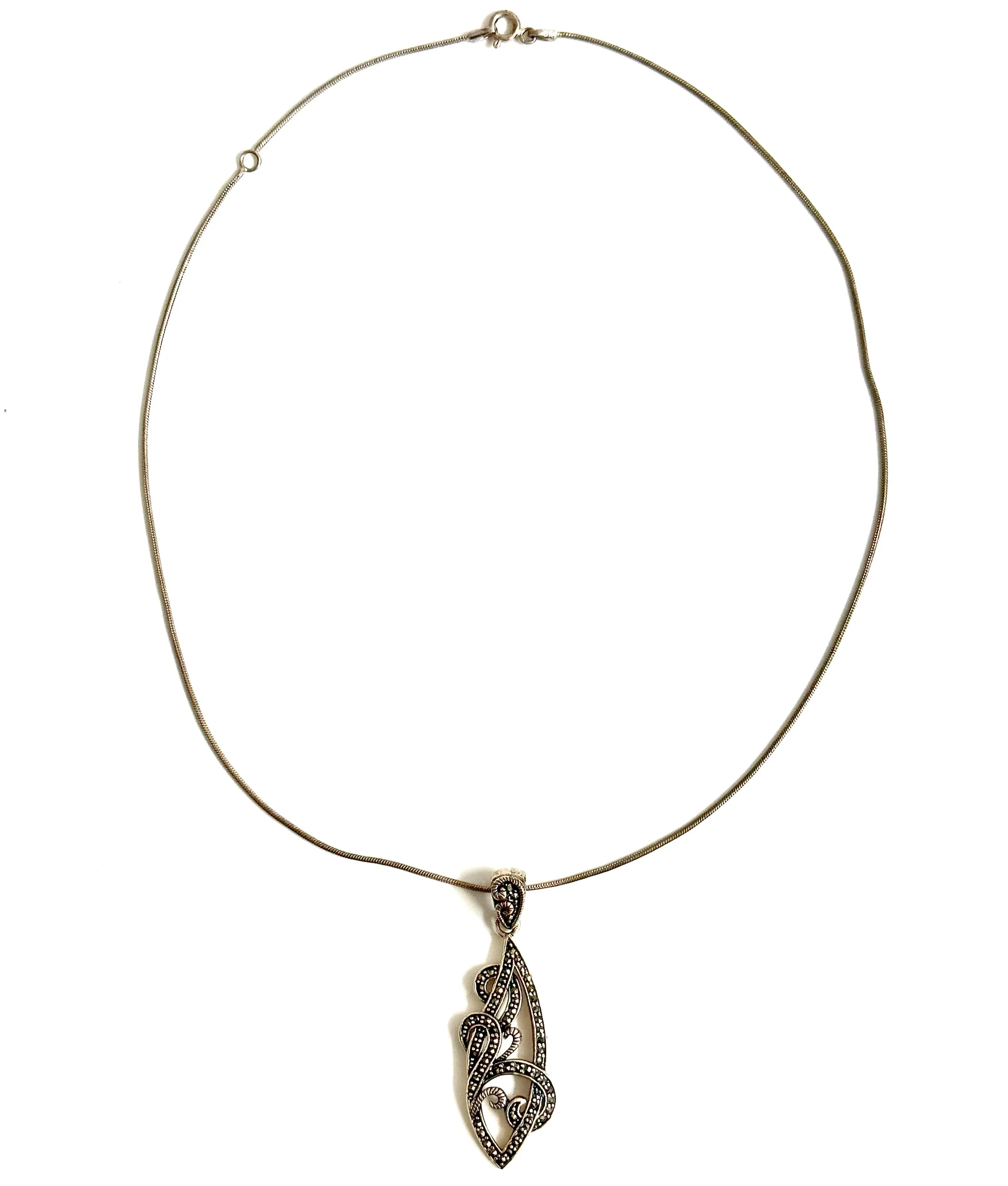 Sterling Silver Marcasite Pendant and Snake Chain