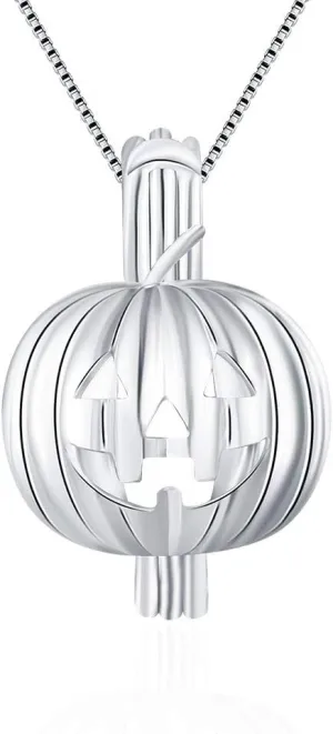Sterling Silver Pumpkin Pearl Cage Pendants for Women, Design Cage Pendants for Jewelry Making, Essential Oil Diffuser Lockets for Pearl Jewelry