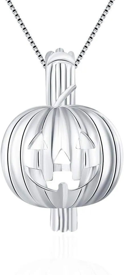 Sterling Silver Pumpkin Pearl Cage Pendants for Women, Design Cage Pendants for Jewelry Making, Essential Oil Diffuser Lockets for Pearl Jewelry