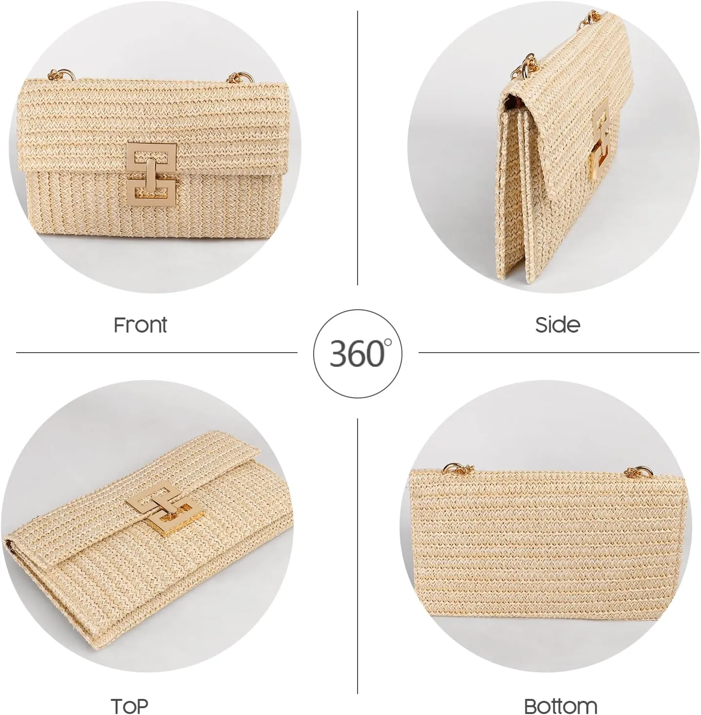 Straw Clutch Purse Crossbody Bag for Women Designer Evening Handbag Casual Summer Beach Straw Shoulder Bag