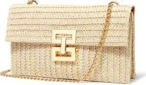Straw Clutch Purse Crossbody Bag for Women Designer Evening Handbag Casual Summer Beach Straw Shoulder Bag