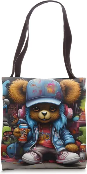 Street Art Vibes With Cool Graffiti Bear | Spray Paint Fun Tote Bag