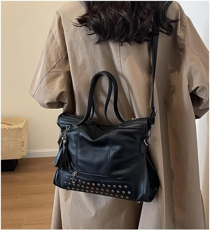 Studded Purse Y2k Satchel Women Vintage Leather Tote Bags Large Crossbody Bag