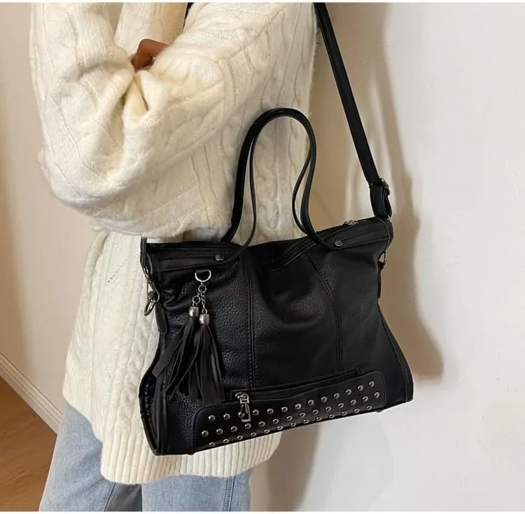 Studded Purse Y2k Satchel Women Vintage Leather Tote Bags Large Crossbody Bag