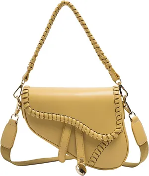 Stylish Saddle Shoulder Bag For Women,Casual Underarm Clutch Purse,Braided Handbag Satchel,PU Leather Crossbody Bag