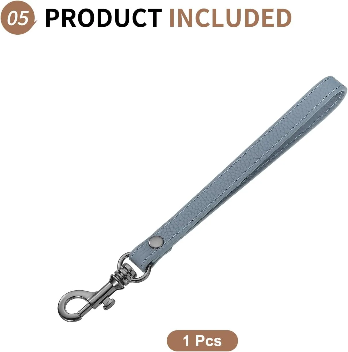 SUIKIHUM Leather Wristlet Strap, (20cm/7.87" Long KeyChain Hand Strap) Leather Metal Buckle Wrist Strap for Purse, Clutch, Keychain, Linen Blue Leather Black Clasp
