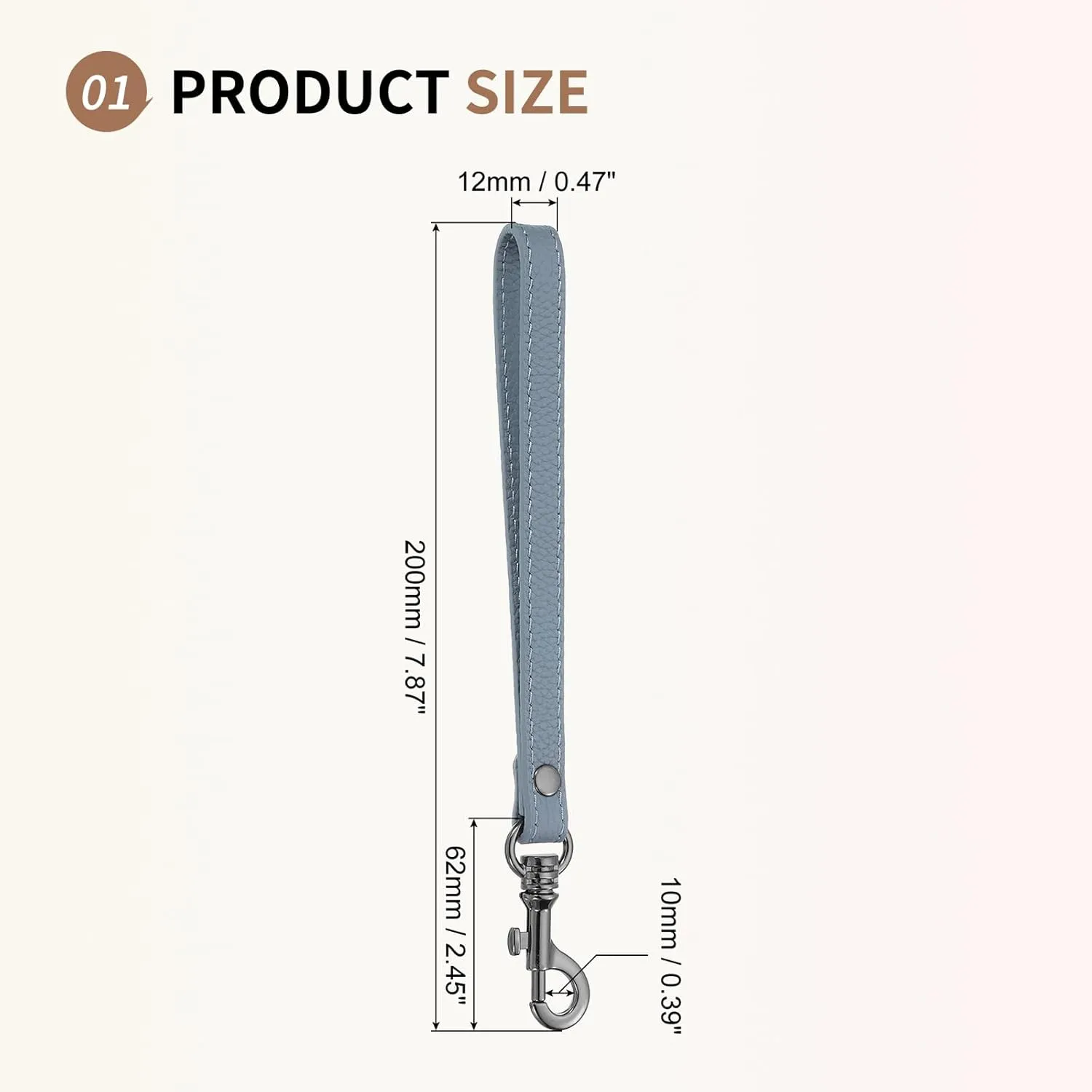 SUIKIHUM Leather Wristlet Strap, (20cm/7.87" Long KeyChain Hand Strap) Leather Metal Buckle Wrist Strap for Purse, Clutch, Keychain, Linen Blue Leather Black Clasp