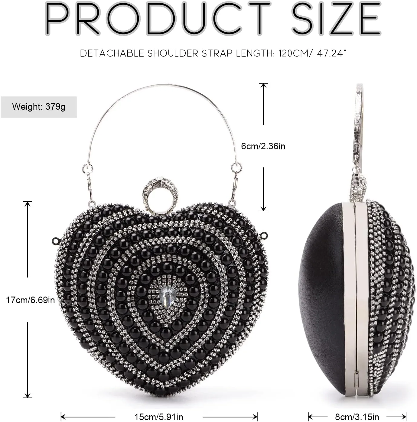 SUKUTU Cute Heart Shape Clutch Bag Women Elegant Pearl Rhinstone Evening Purse Wedding Party Bridal Prom Handbag