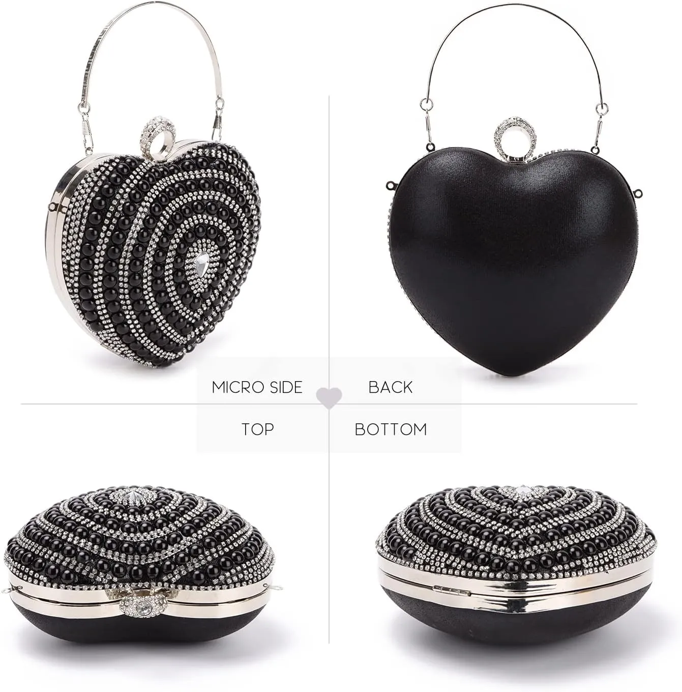 SUKUTU Cute Heart Shape Clutch Bag Women Elegant Pearl Rhinstone Evening Purse Wedding Party Bridal Prom Handbag