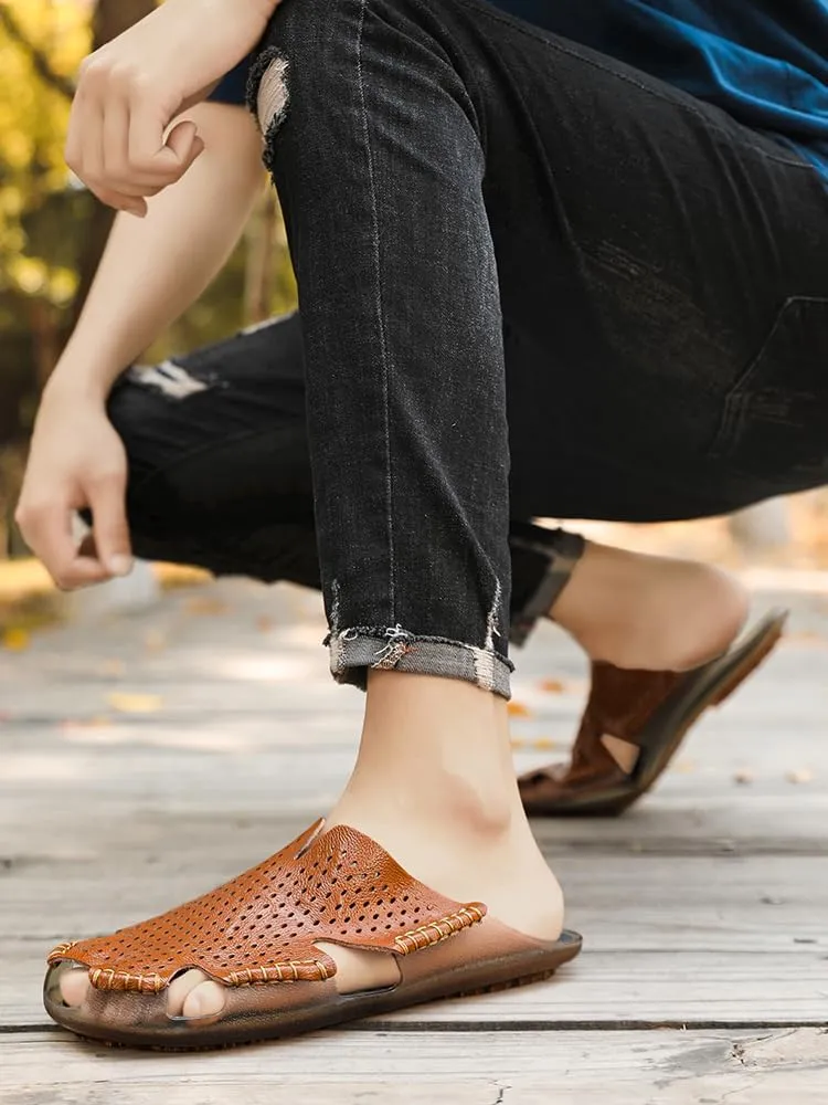 Summer Breathable Hollow Men's Sandals, Lightweight Quick Dry Comfy Beach Shoes，Casual Sandals