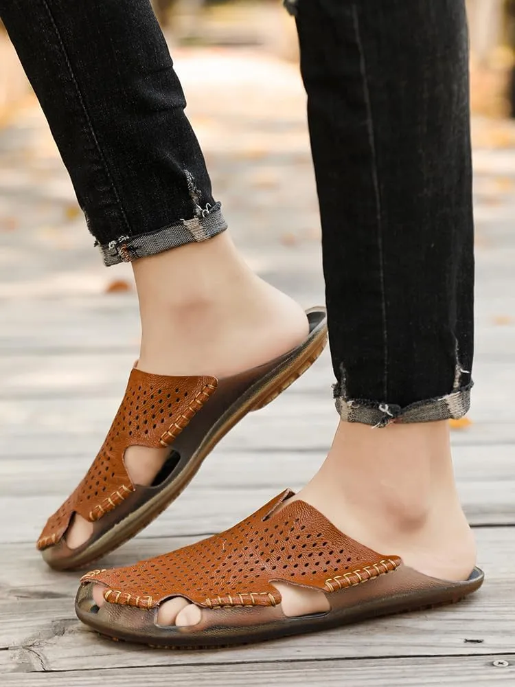 Summer Breathable Hollow Men's Sandals, Lightweight Quick Dry Comfy Beach Shoes，Casual Sandals