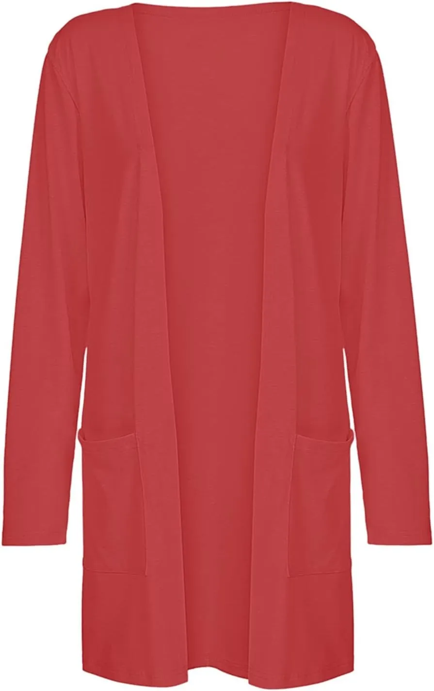 Summer Women's Long Sleeve Open Front Cardigan Casual Loose Lightweight Tops with Pockets