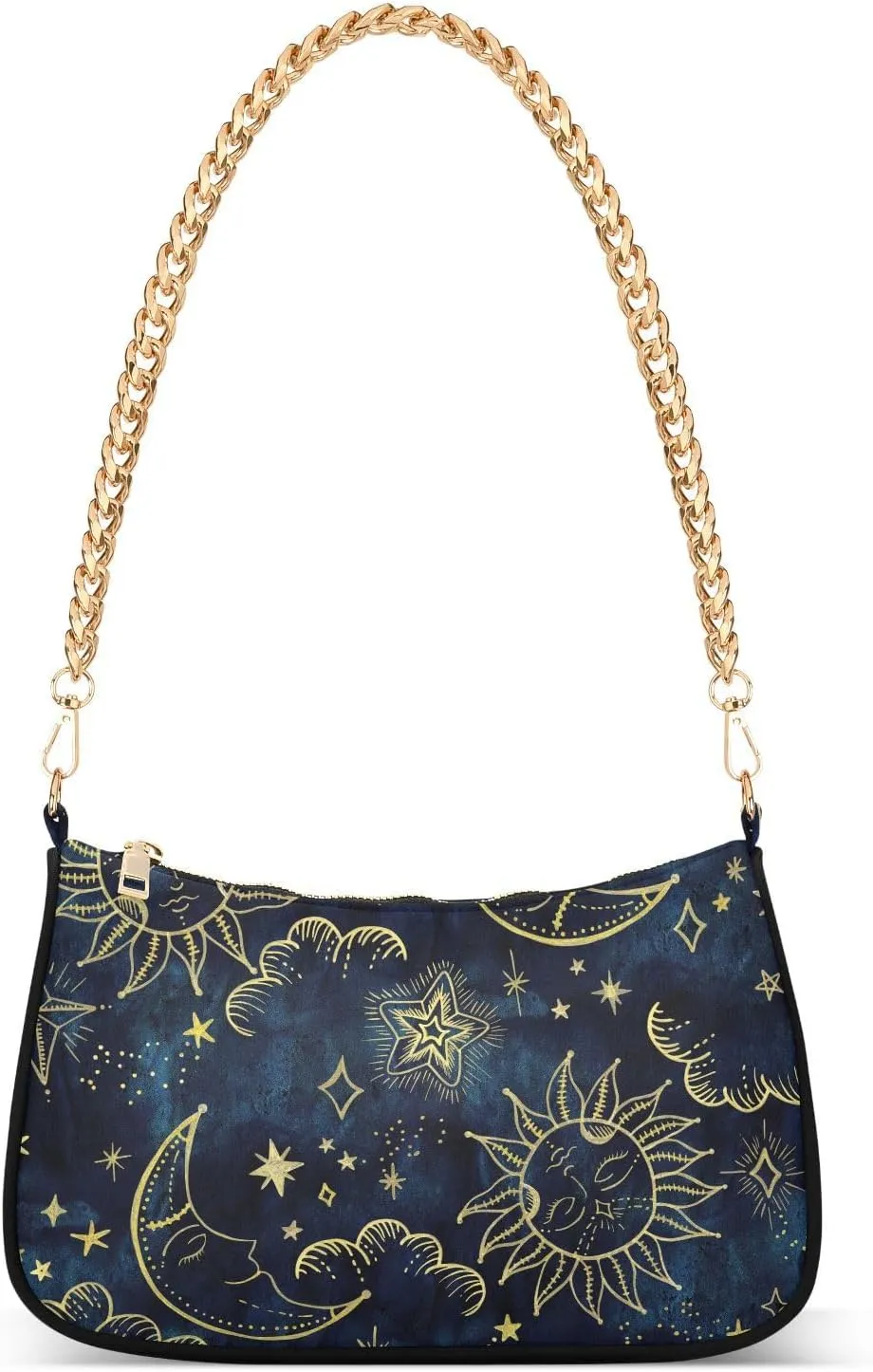 Sun Moon Boho Cosmos Astrology Womens Chain Shoulder Bag Tote Handbag Clutch Hobo Purse with Zipper for Travel Casual