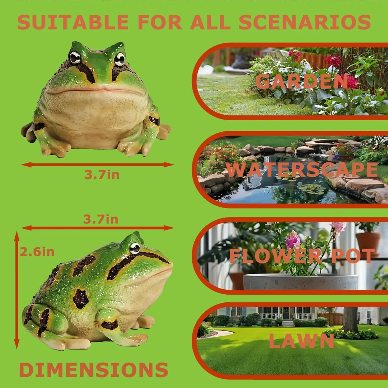 Sunthus Frog Toad Sculptures Garden Statues Yard Art Resin Decorations Outdoor Decor (Green, Standard)