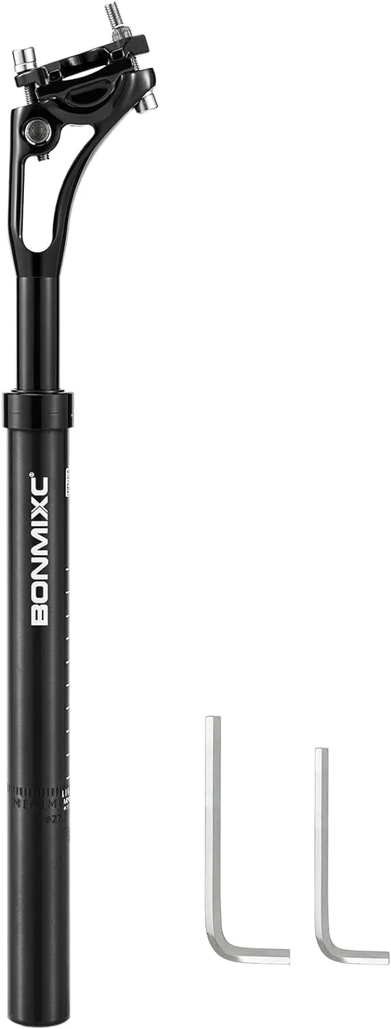 Suspension Seatpost 27.2 - 33.9 400mm, Adjustable Two-Way-Bolt Clamp, Reduce Wind Drag, Anti-Slip Shock Absorber Setback Bike Seat Post, 300lb Support for Larger & Tall Riders