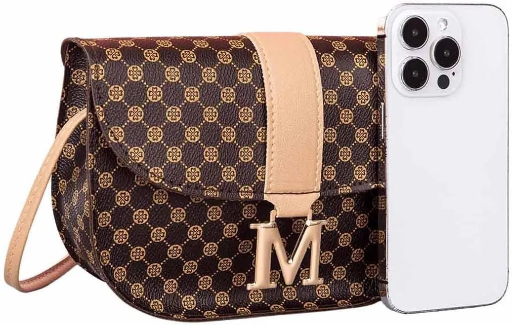 SweatyRocks Women's Allover Print PU Leather Crossbody Bag Vintage Flap Shoulder Bag Business Solid Mini Saddle Bag