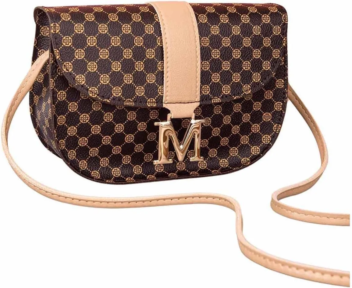 SweatyRocks Women's Allover Print PU Leather Crossbody Bag Vintage Flap Shoulder Bag Business Solid Mini Saddle Bag