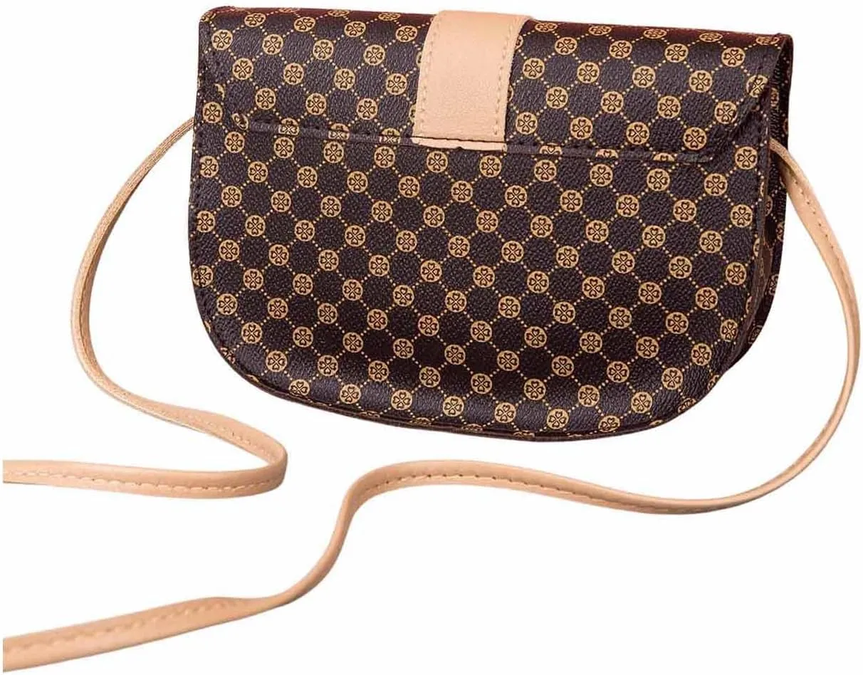 SweatyRocks Women's Allover Print PU Leather Crossbody Bag Vintage Flap Shoulder Bag Business Solid Mini Saddle Bag