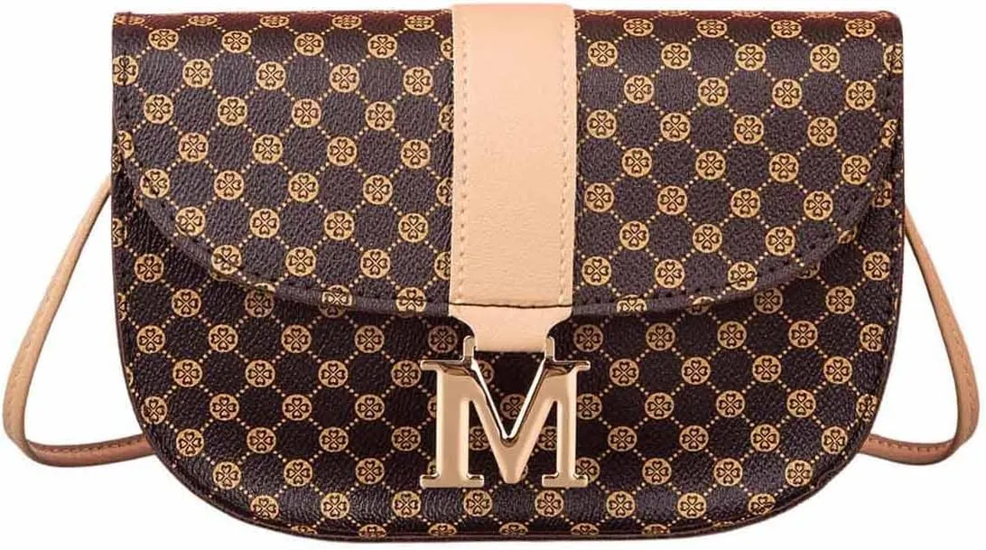 SweatyRocks Women's Allover Print PU Leather Crossbody Bag Vintage Flap Shoulder Bag Business Solid Mini Saddle Bag