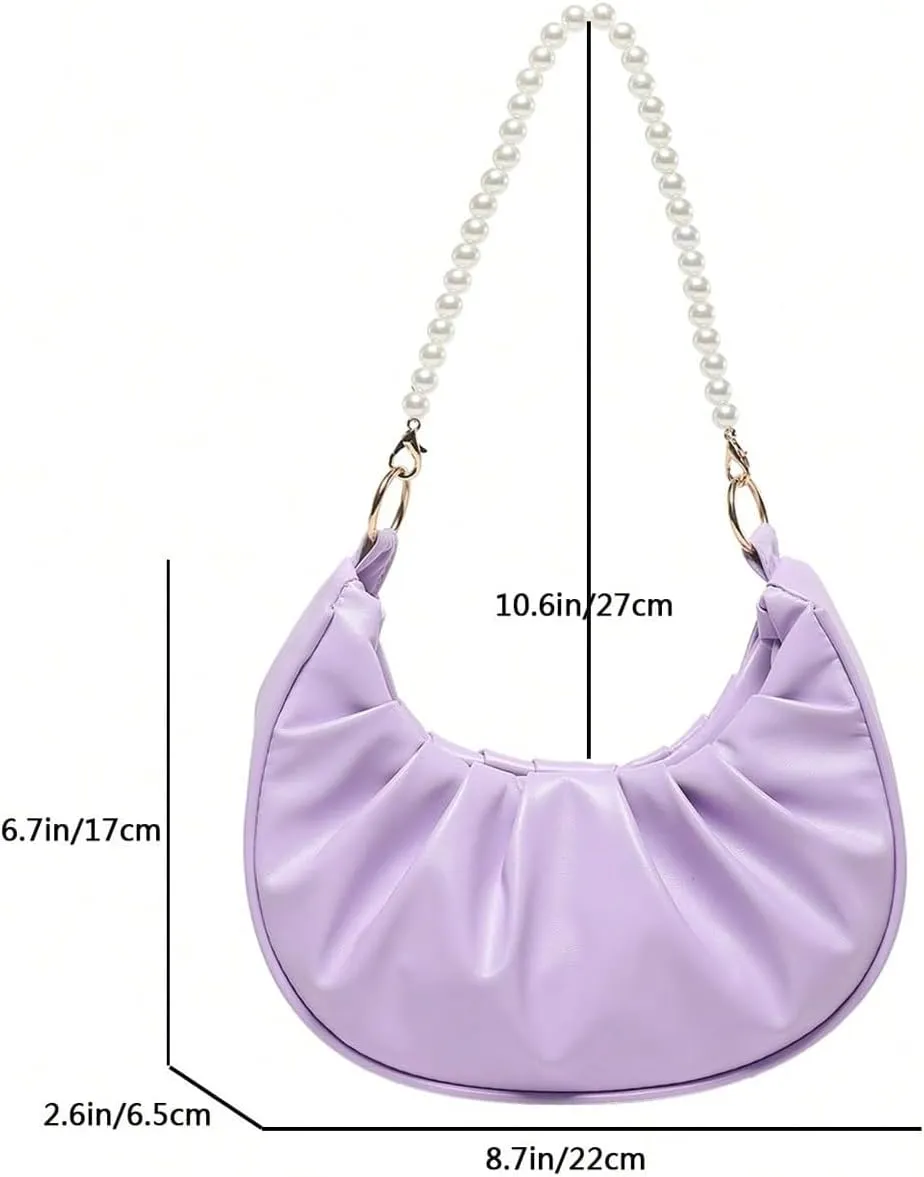 SweatyRocks Women's Elegant Clutch Purse Pearl Strap Shoulder Handbag Small Leather Ruched Bag