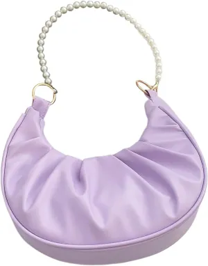 SweatyRocks Women's Elegant Clutch Purse Pearl Strap Shoulder Handbag Small Leather Ruched Bag