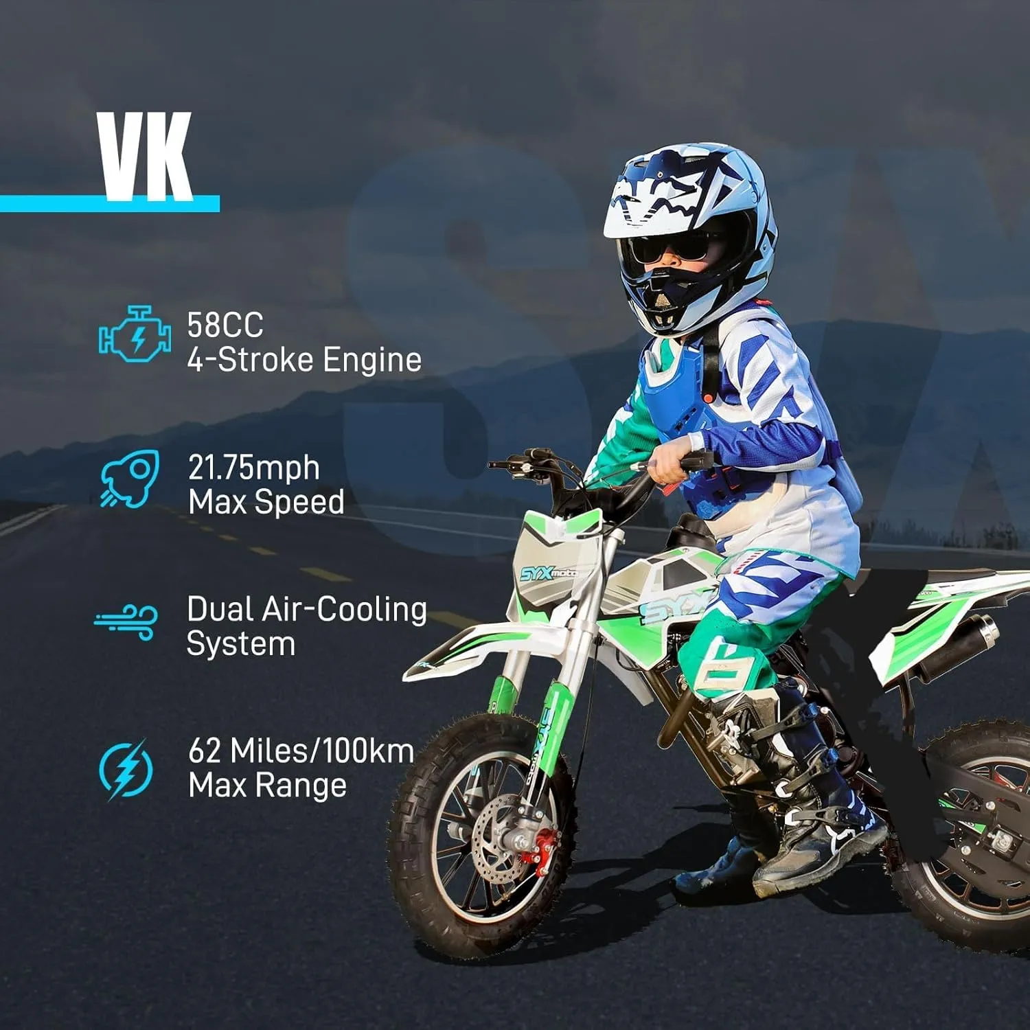 SYX MOTO 58CC 4-Stroke Kids Mini Dirt Bike, 8-14 Gas Powered Off-Road Pull Start Motorcycle, Pocket Pit Trail Bikes W/EPA Approved