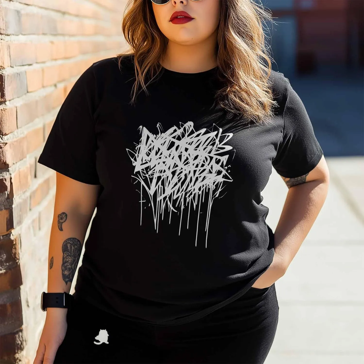 T-Shirts for Women Abstract Graffiti Women's Tops Crew Neck Short Sleeve Tees