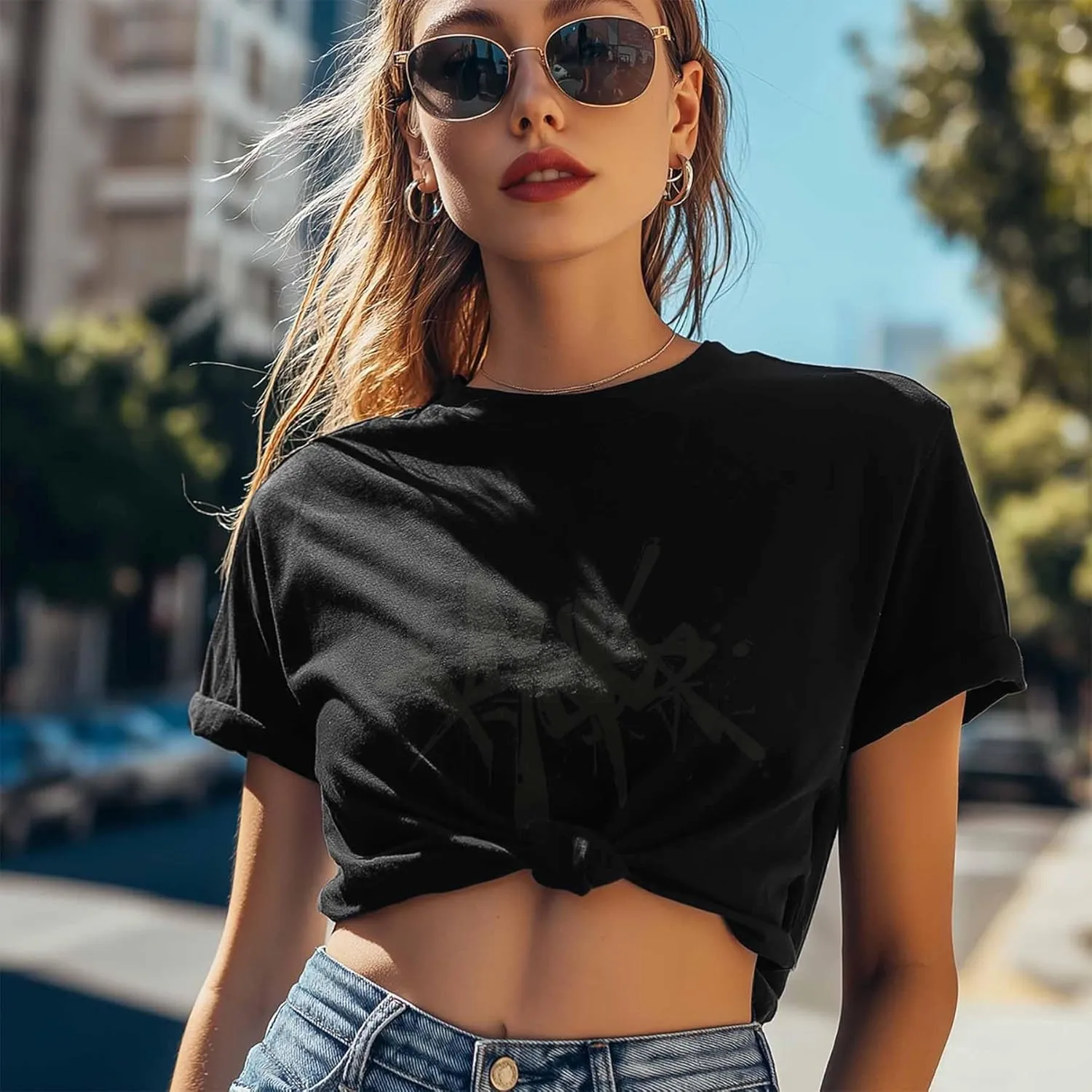 T-Shirts for Women Abstract Hand-Painted Graffiti Women's Tops Crew Neck Short Sleeve Tees