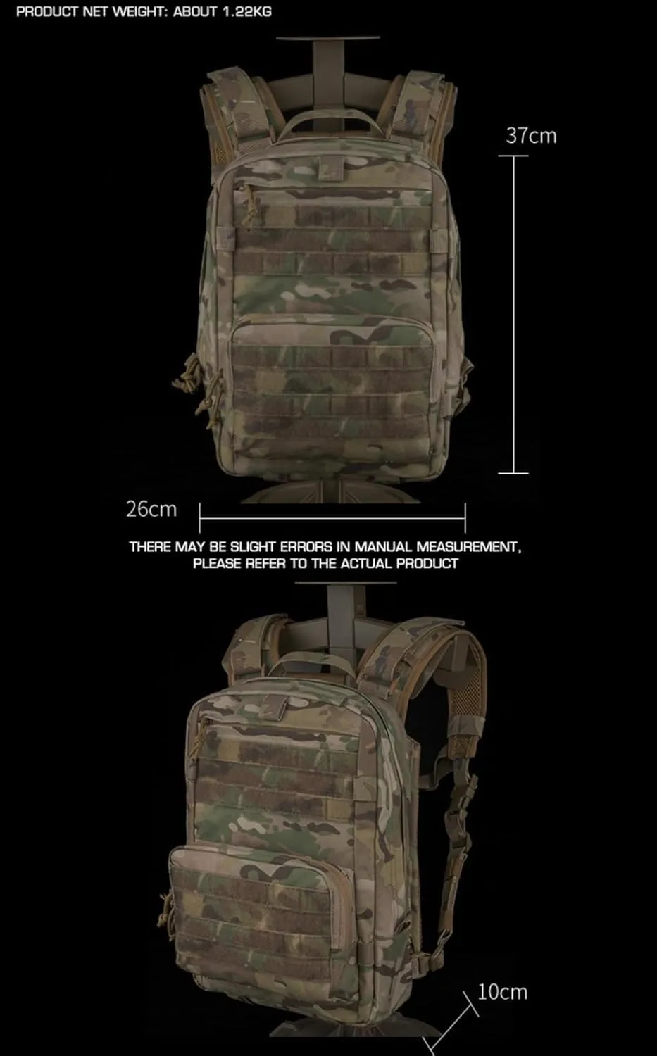 Tactical Backpack Outdoor Large Capacity Equipment Pack Can be External Accessory Bag Hunting Hiking Camping Equip (Grey)