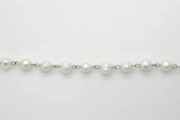 TAINLESS STEEL FRESHWATER PEARLS CHAIN 8.5MM | ONE FOOT