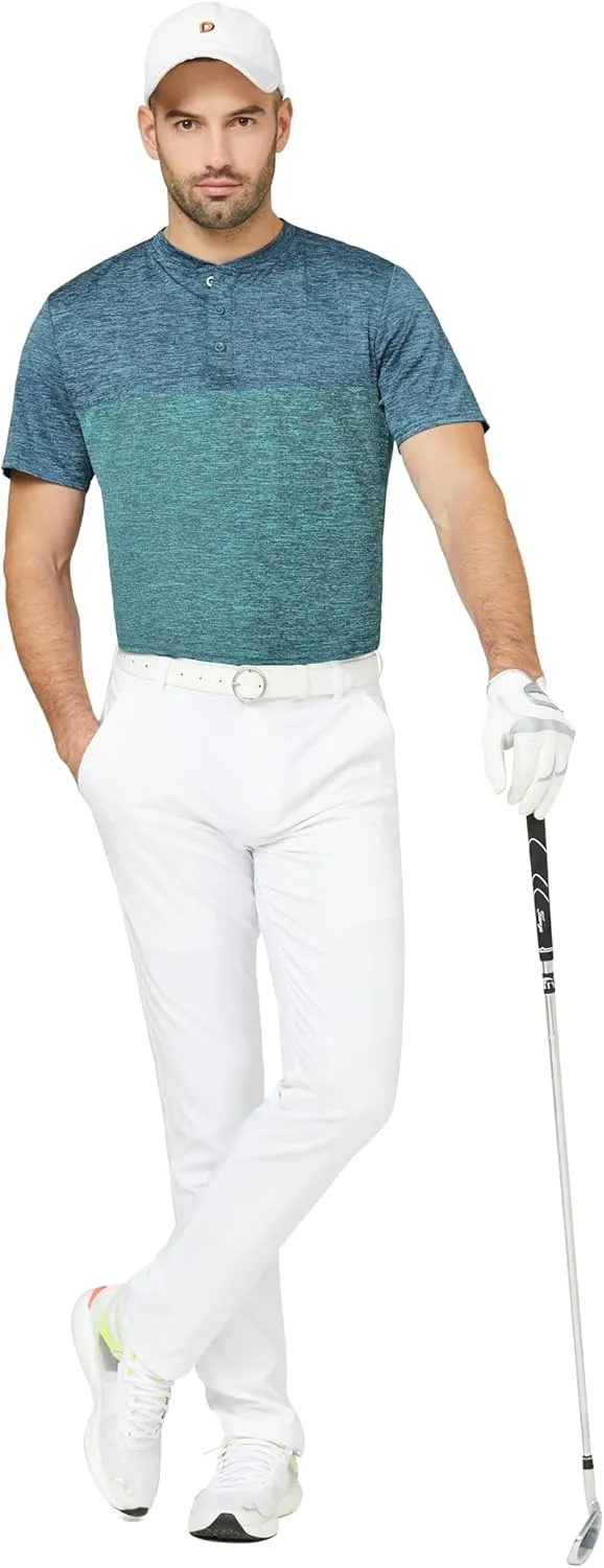 TAPULCO Collarless Golf Shirts for Men Quick Dry Color Block Breathable Soft Athletic Casual Daily T-Shirts