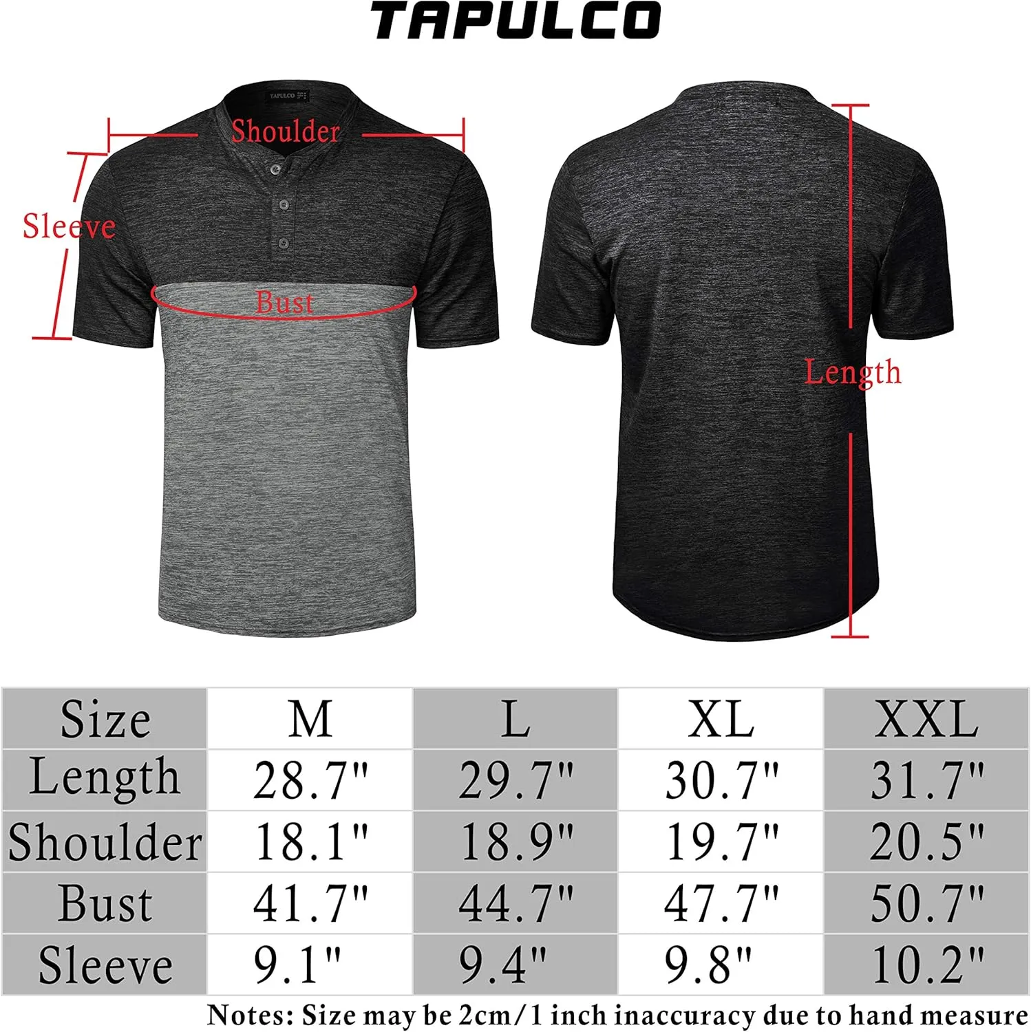 TAPULCO Collarless Golf Shirts for Men Quick Dry Color Block Breathable Soft Athletic Casual Daily T-Shirts