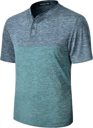 TAPULCO Collarless Golf Shirts for Men Quick Dry Color Block Breathable Soft Athletic Casual Daily T-Shirts