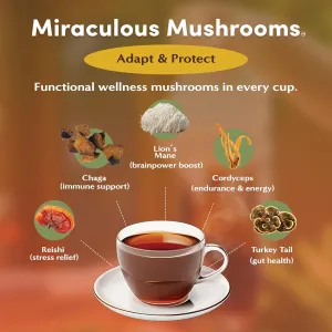 Teeccino Miraculous Mushrooms Adapt & Protect Herbal Tea By Teeccino, 25 Tea Bags - Five Organic Adaptogenic Mushrooms with Chicory & Cacao, 3x More Herbs than Regular Tea Bags, Caffeine Free, Prebiotic