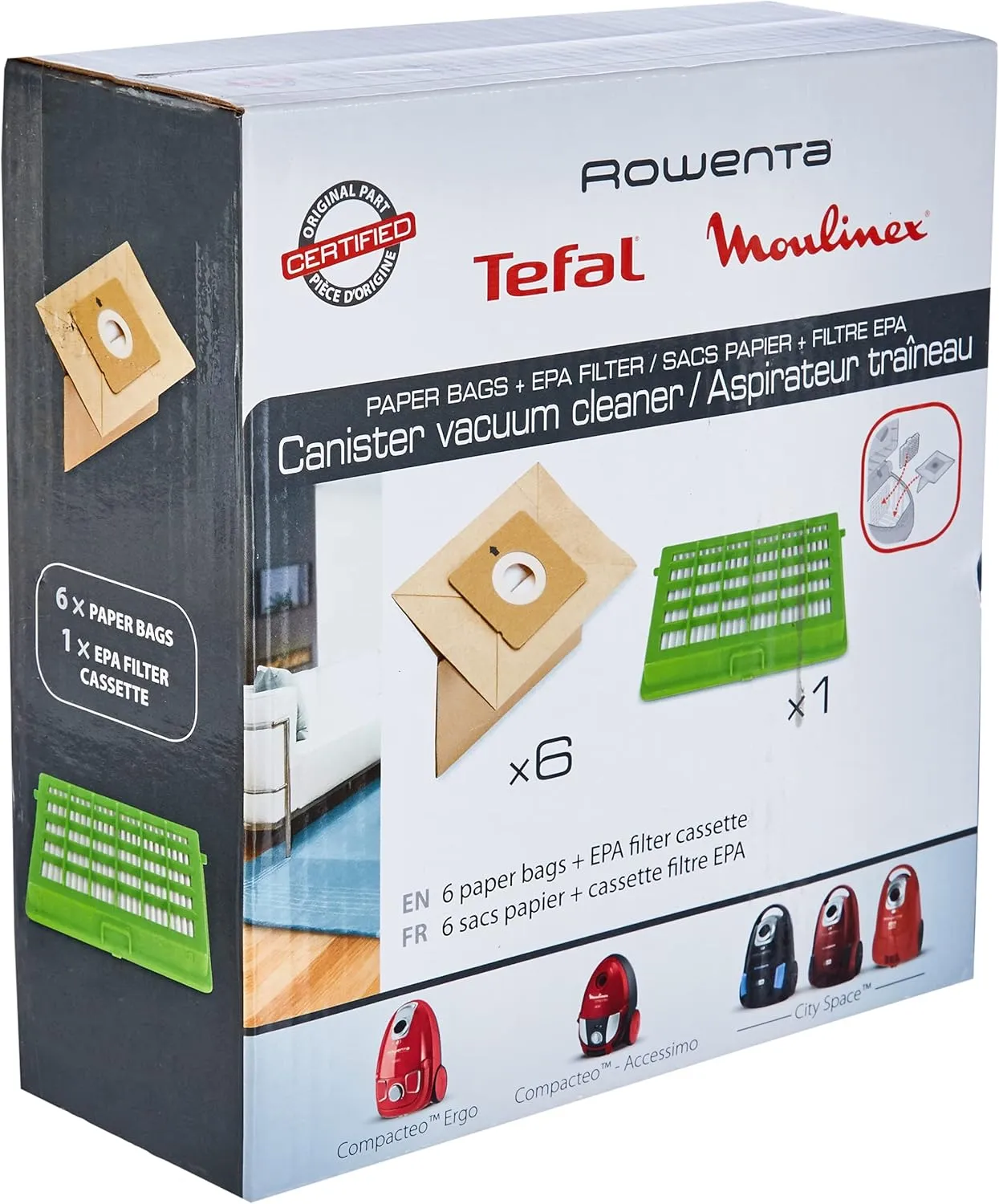 Tefal Moulinex Rowenta HEPA Paper Bag and Filter